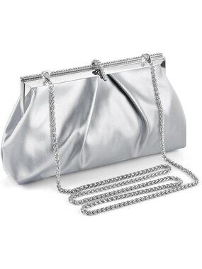 Women's Silver Pu Leather Clutch Purse For Formal Evening Shoulder Party Bag
